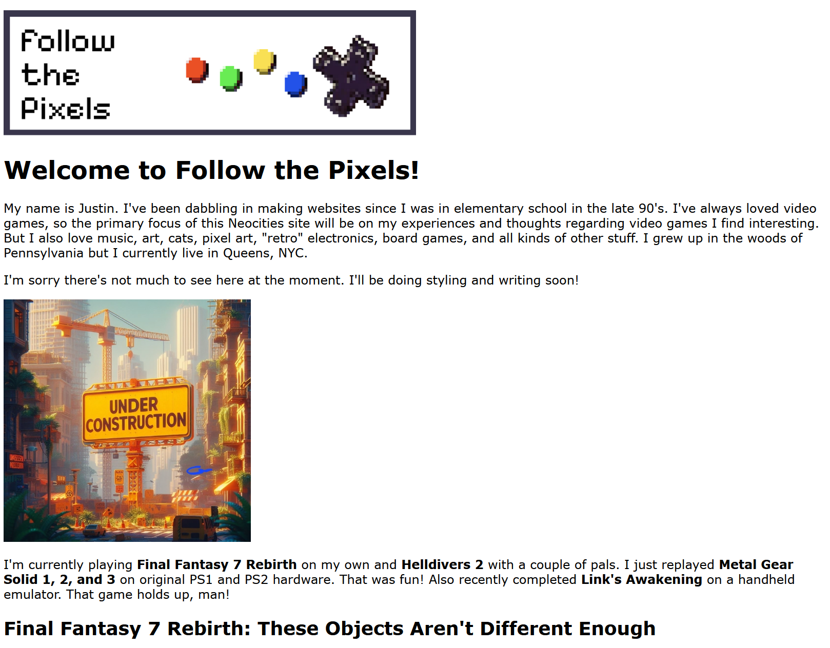 Follow the Pixels First Page on Neocities